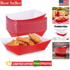 Food Trays 50 Pcs Disposable Paper Boat for Nachos Hotdogs Tacos Fries Red