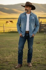 Howler Bros Dust Up Denim Chambray Sawtooth Pocket Pearl Snaps Long Sleeve Shirt