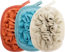 3 Pack Body Sponge Brushes Pouf Mesh Brush Shower Glove W/ Flower Bath Ball