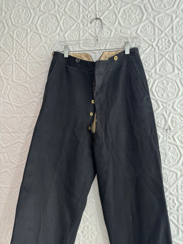 Старинные мужские шерстяные брюки черный назад пряжка кнопка мухи викторианской эпохи брюки - Изображение 4 из 4