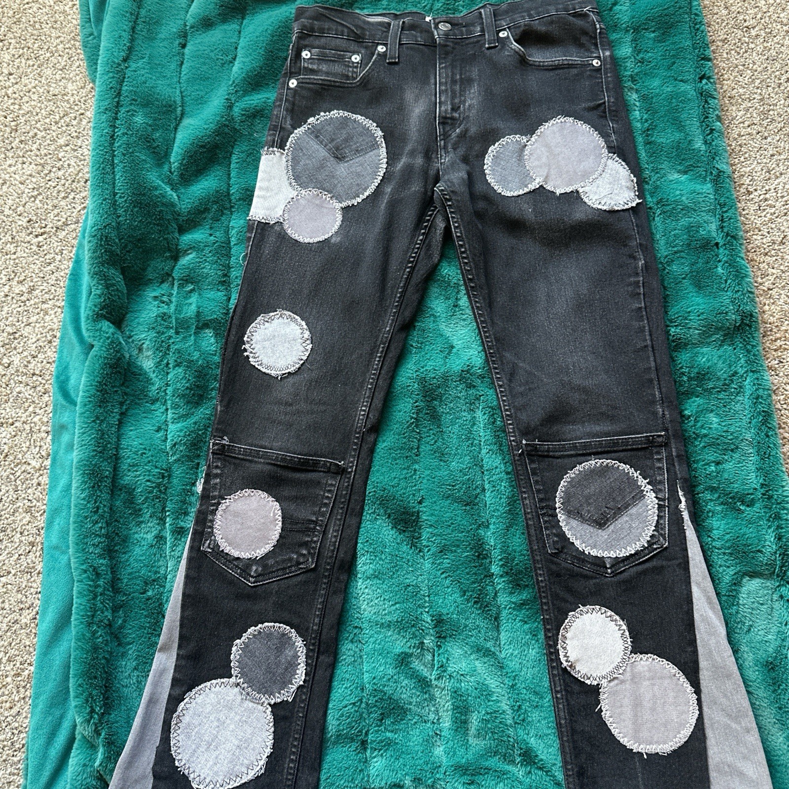 Clouds Custom Patchwork Jeans Black Distressed Re… - image 1