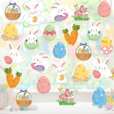 24 PCS Easter Hanging Swirl Decorations Eggs Bunny Ceiling Party Ornaments