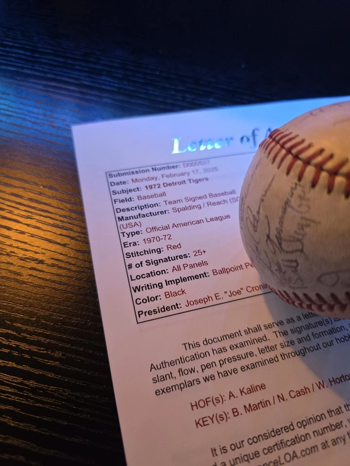 1972 Detroit Tigers Team Signed Baseball Kaline Billy Martin Cash Horton JSA LOA - Image 3 of 4