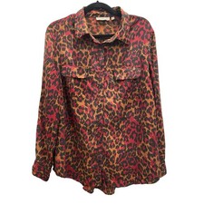 NEXX New York 100 Silk Leopard Print Button Down Blouse Size XL
