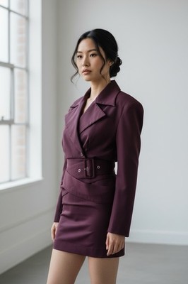 Vintage 90s JOHN RICHMOND Woman Skirt Suit Cropped Jacket Double Belt Chic Small