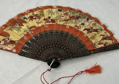 Vintage Japanese Decorative Hand Fan Painted Scene.  15  when open.