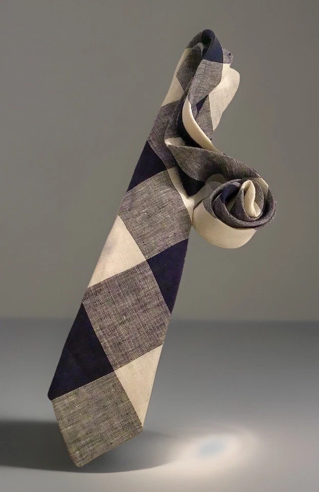 "Corbata de lino belga ALEXANDER OLCH negra y crema guinga 3""x60"" hecha en Nueva York nueva sin etiquetas" Foto 2 de 4