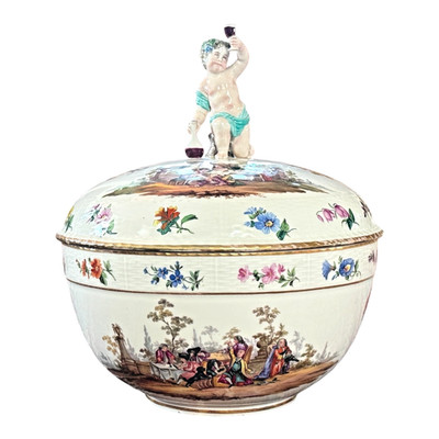 Antique KPM Porcelain Bacchus Cherub Figural Painted Tureen Punch Bowl