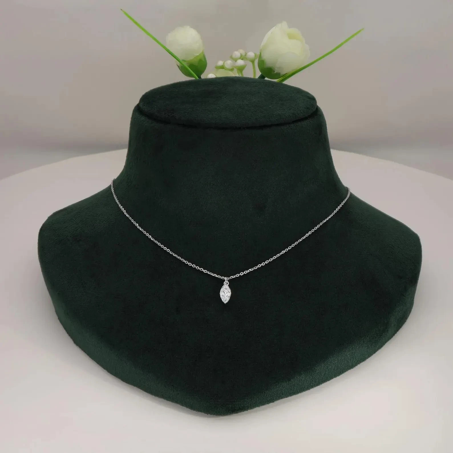 14k Gold Marquise Cut Natural Diamond Pendant Necklace, Her Minimalist Jewelry image 10