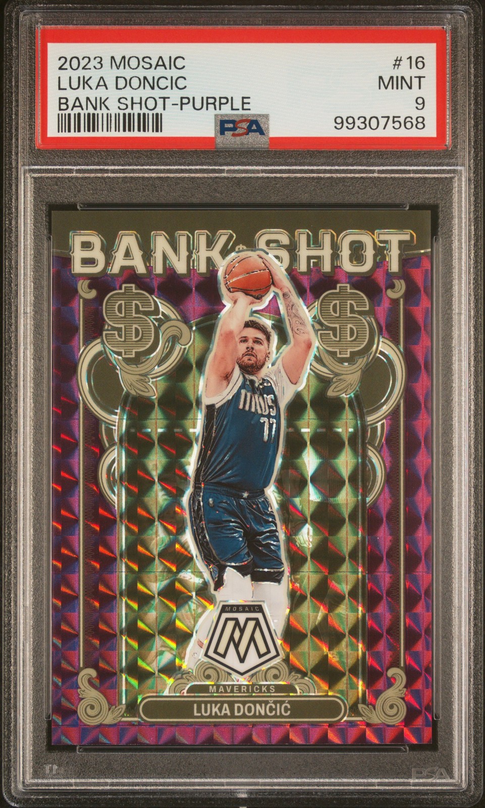 2023 PANINI MOSAIC BANK SHOT PURPLE #16 LUKA DONCIC 31/99 PSA 9