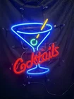 Vintage Real Neon “Cocktails” Sign With Martini Glass. Authentic Glass Neon Tube