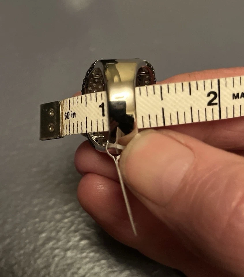 925 Sterling Silver Black Spinel & White Zircon Leaf Design Wide Band Ring- Sz 9 - Image 4 of 4