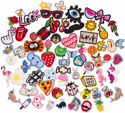 Sew or Iron on Embroidered Patches | 70 Colorful Small Cute Designs Animals Frui