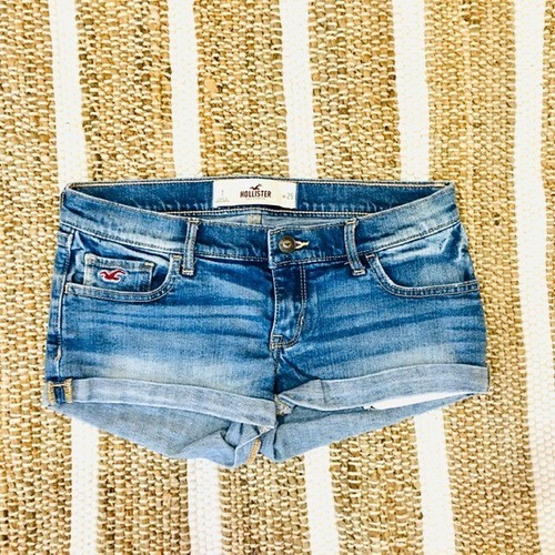 Hollister low rise distressed vintage cuff style denim blue pocket shorts 1 - Picture 1 of 2