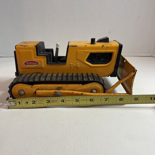 VINTAGE 1970s Pressed Steel TONKA T-6 Construction Bulldozer Orange Toy - Picture 7 of 9