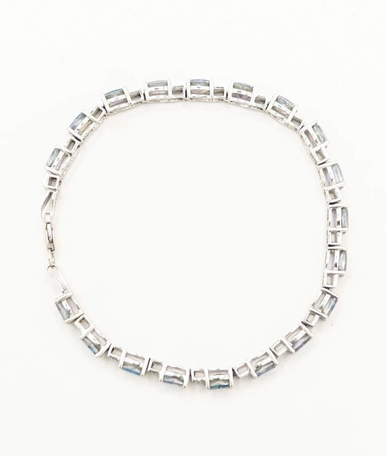 7" 10K Solid White Gold 9.4g Blue Mystic Topaz & Diamond Tennis Chain Bracelet - Image 4 of 4
