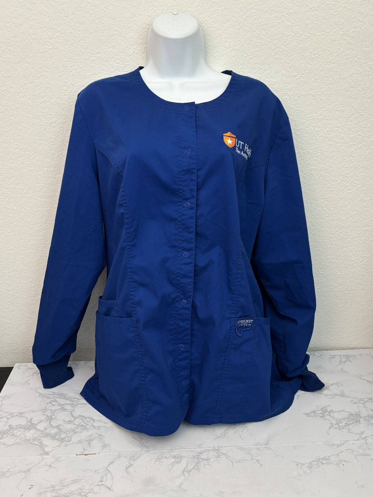Authentic Cherokee Workwear Stretch Womens L Blue Scrub Jack