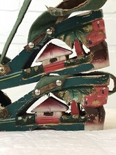 1940s WWII Ornate Women's Hand Carved Wooden Shoes Philippines KITSCH COSTUME