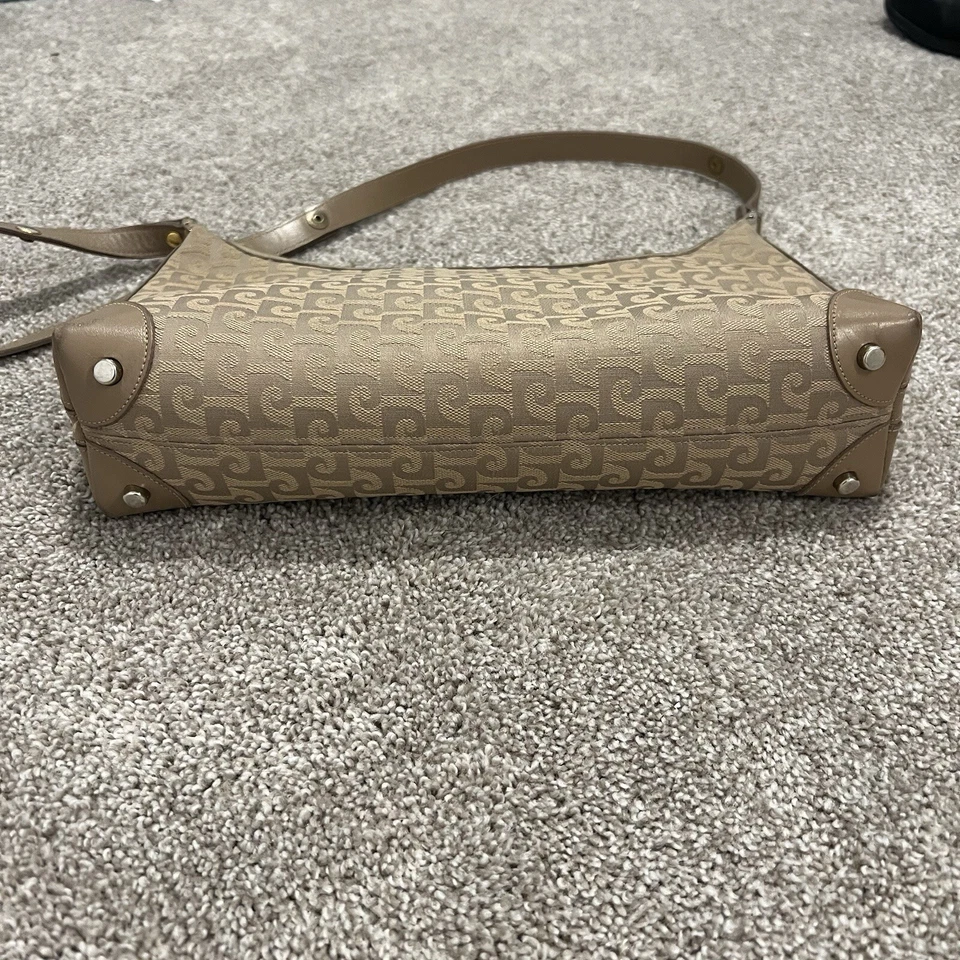 Pierre Cardin Vintage Tecido Bronzeado Couro Assinatura Logotipo Designer Tamanho Médio - Imagem 2 de 4