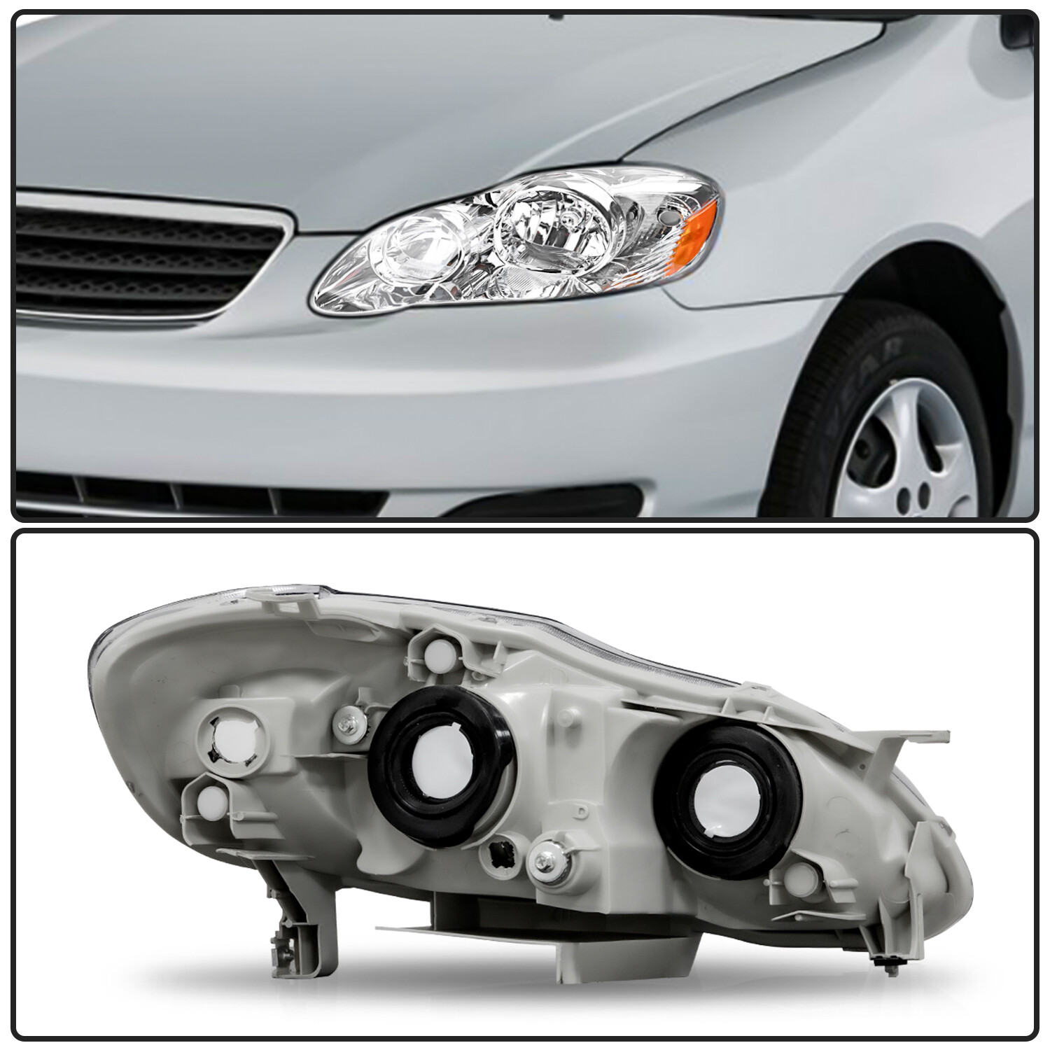 For 2003-2008 Toyota Corolla Chrome Headlights Amber Corner Headlamps Left+Right