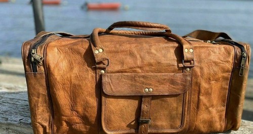 Bag Genuine Leather Travel Gym Luggage Duffle Weekend Vintage Duffel Men Holdall - Picture 6 of 7