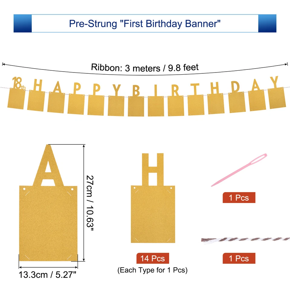18th Birthday Photo Banner Decorations from 1 to 12 Months Gold 14 Pieces - Image 2 of 4