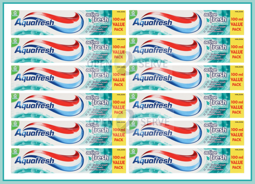 12x Aquafresh Active Fresh Toothpaste Menthol Flavour Prevents Cavities - 100ml