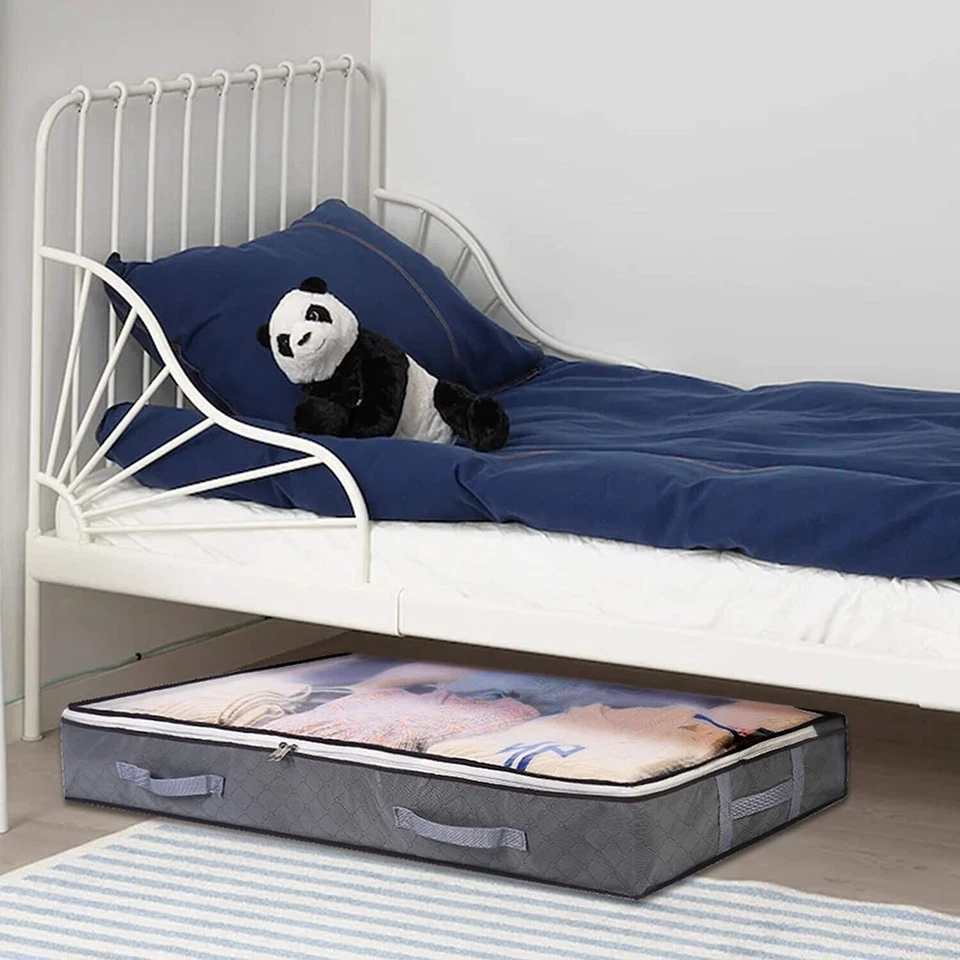 2x Large Underbed Storage Bag Shoes Clothes Zipped Organizer Fabric Storage Bags - Image 4 of 4