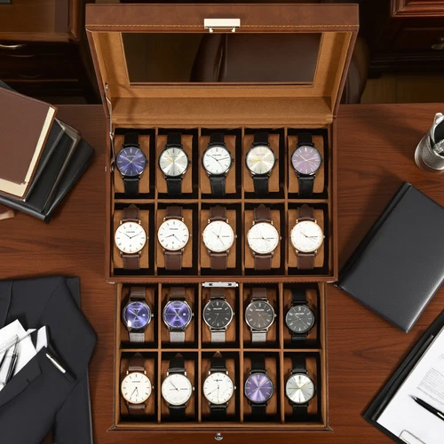 Uten 20 Slots Watch Box Watch Case PU Leather Jewelry Storage Display Case Gift