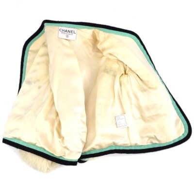 Chanel Off-white Black Fur Long Sleeve Jacket Coat 47053 | eBay