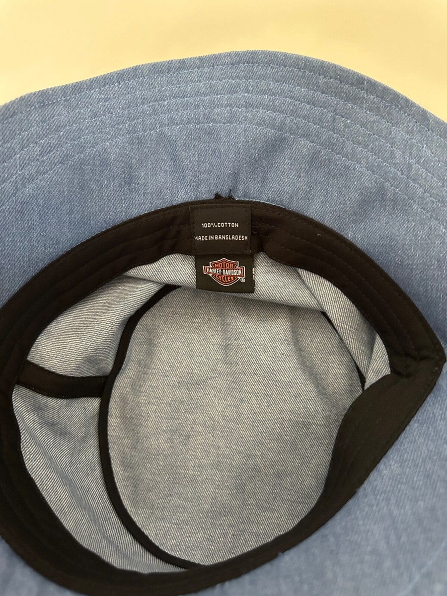Harley Davidson Logo Graphic Blue Denim Bucket Hat Cap Size