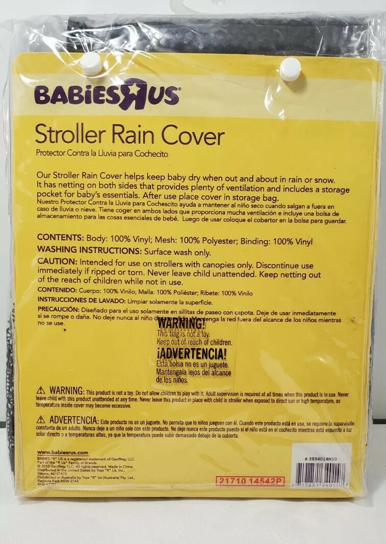 Babies R Us Stroller Rain Cover With Convenient Storage Bag Included