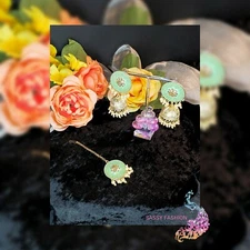 Meena Kari Jhumka Earrings With Tikka 3pc Set