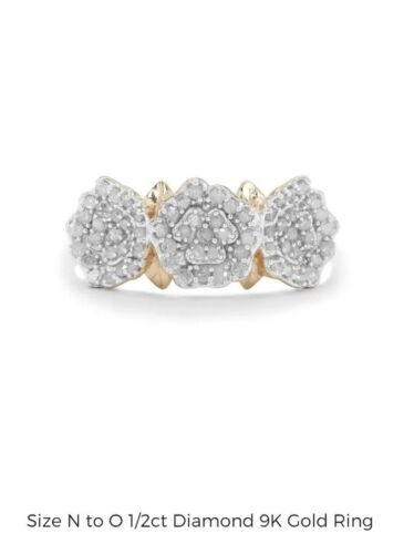 9ct Yellow Gold 1/2ct  diamond Ring, Rose Head Design New P-Q 66 Diamonds  - Imagen 1 de 6