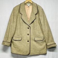 Lands' End Coat Women's 16 USA MADE Direct Merchant Tweed Wool Blend In Oatmeal