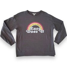 Wildfox Womens Easy Does It Graphic Sweatshirt Gray Pullover Medium Rainbow NEW