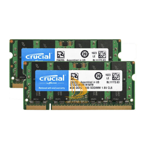 Lot Crucial 8GB4GB2GB 2RX8 PC2-6400 DDR2-800MHz DDR2 200pin SODIMM Laptop Memory - Picture 2 of 10