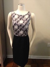 Ann Taylor Combo Black Gray Mod Plaid Sheath Dress 8 Excellent