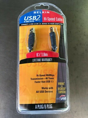 Belkin F3U133-06 USB2 Hi-Speed Cable 6' Type A B 24K Gold Plated  2nd FREE SHIP