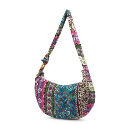 Women Canvas Crossbody Bag Shoulder Bag Ethnic Floral Hippie Boho Handbag