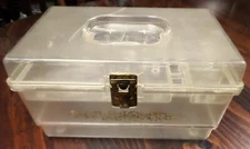 Vintage Wilson WIL-HOLD Clear Plastic Sewing Box Storage Makeup +Tray 9.5x6x4.5