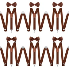 12 Pieces Men Suspender and Bow Tie Set Bulk Brown Suspenders for Men Elastic...