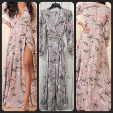 LULUS Loving You Dusty Purple Floral Print Long Sleeve Wrap Maxi Dress Size MED