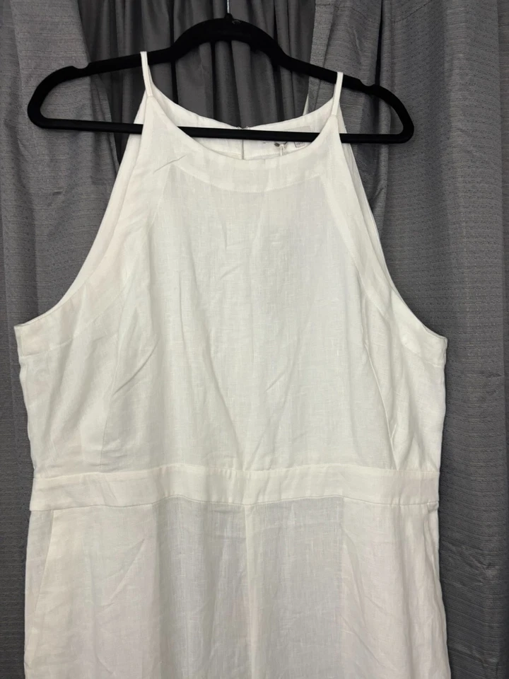 Nuevo con etiquetas Mono Boden 100 % lino pierna ancha para mujer 14R blanco Boho Vacation Resort Foto 3 de 4