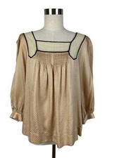 3.1 Phillip Lim Pink Check Peasant Blouse Pleats Lace Silk/Cotton Sz 6 READ DES