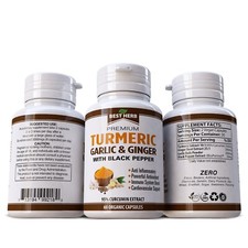 Organic Turmeric Supplement Garlic Ginger w/ Black Pepper for Best Absorption