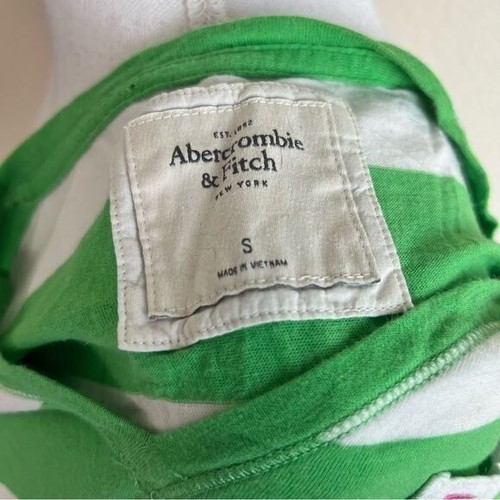 Abercrombie & Fitch Green & Pink Striped Short Sleeve V-Neck Blouse Top - Picture 7 of 7