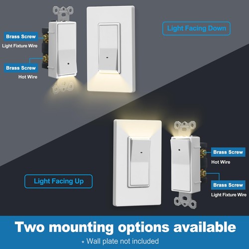 5 Pack CML Illuminated Light Switch Single Pole Decorator Paddle Rocker Wall ... - Picture 4 of 8