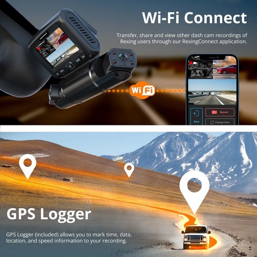 Rexing S3 3-Channel Dash Cam Front, Cabin, Sides 1080P+1080p+1080p, Wi-Fi - Foto 6 di 8