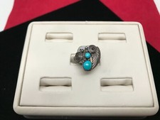 Sterling Silver Two-Stone Turquoise Ring Hallmarked - Sz 7